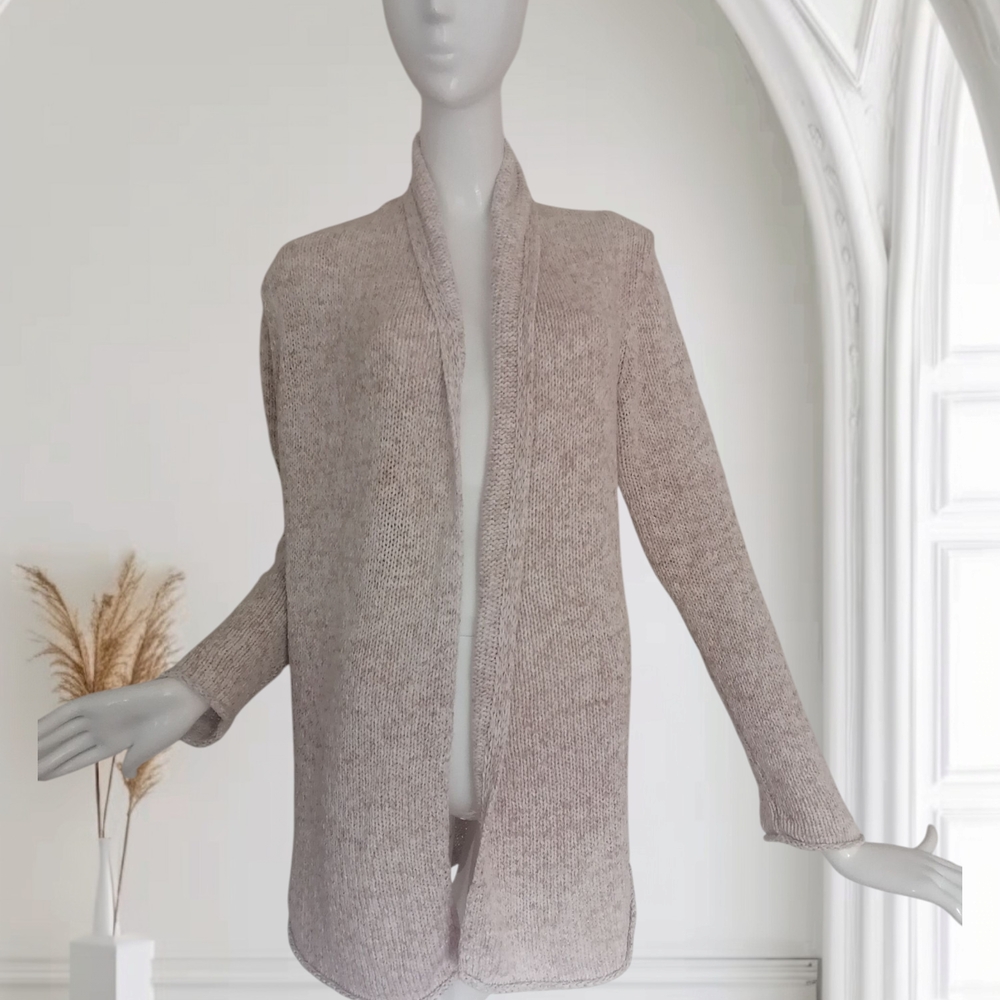 Cream Textured Knit Cardigan Sweater